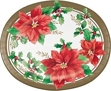 Oval Platter - Elegant Poinsettia - 10&#39;&#39;x12&#39;&#39; - 8pkg