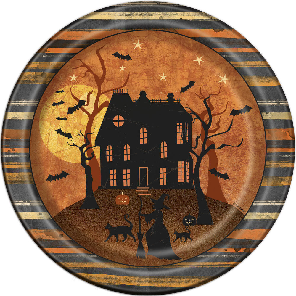 Plates - LN - Full Moon Halloween - 9&quot; - 8 PK