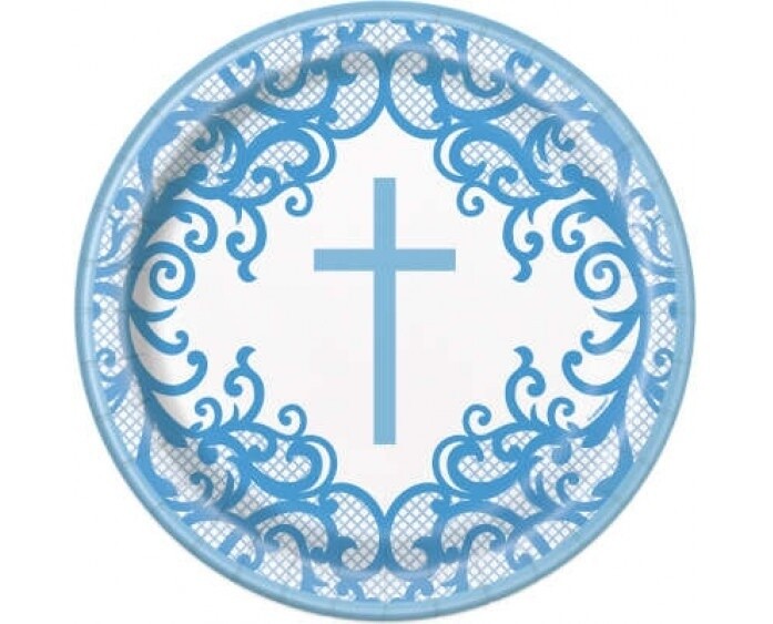 Plates - LN - Fancy Blue Dots - 9&quot; - 8 PK