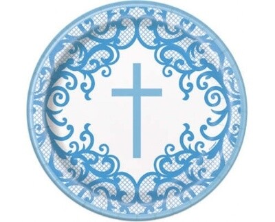 Plates - LN - Fancy Blue Dots - 9&quot; - 8 PK