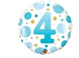 AGE #4 BLUE DOTS 18&quot; ROUND FOIL BALLOON