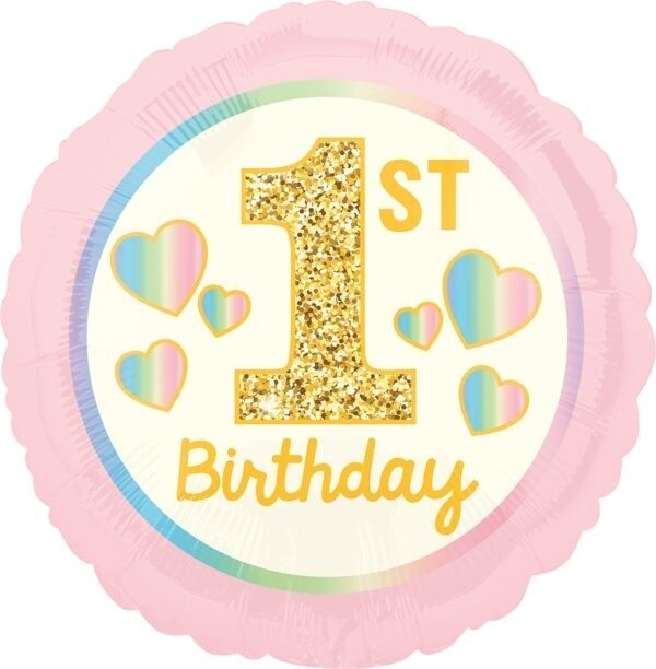 Foil Balloon - 1st Birthday - Pink &amp; Gold -18&quot;
