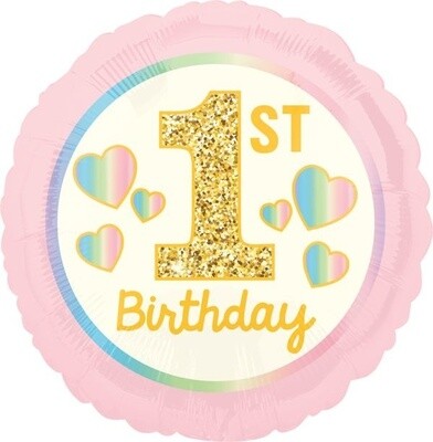 Foil Balloon - 1st Birthday - Pink &amp; Gold -18&quot;