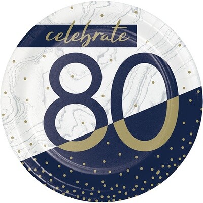 Plates - Bev - Navy &amp; Gold Milestone 80 - 7&quot; - 8 pcs