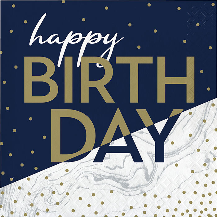 Napkins - Navy &amp; Gold Milestone -  LN - Happy BDAY - 16PK - 2 PLY
