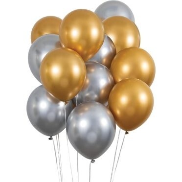 Balloons - Latex - Chrome - Gold/Silver - 12&quot; - 12 PCS