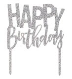 Cake Topper Acrylic - Silver Happy Birthday