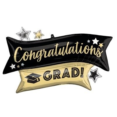 Foil Balloon - Congrats Graduate Gold &amp; Black - 38&#39;&#39;