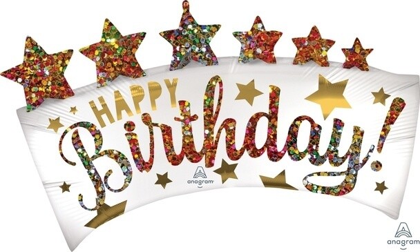 Foil Balloon - BDAY Glitter Banner - Supershape 34&quot;