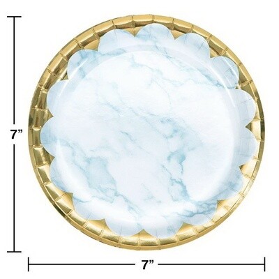 Plates - Bev - Blue Marble - 7&quot; - 8 pcs