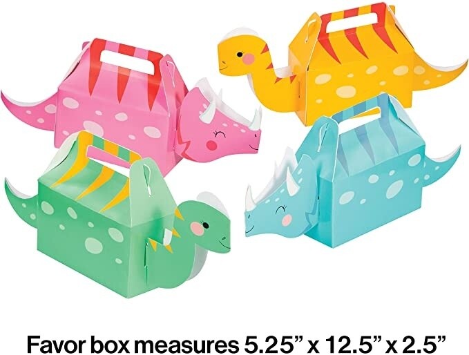 Treat Boxes - Girl Dino Party - 12.5&quot; X 5.25&quot; 5.25&quot; - 4 PK