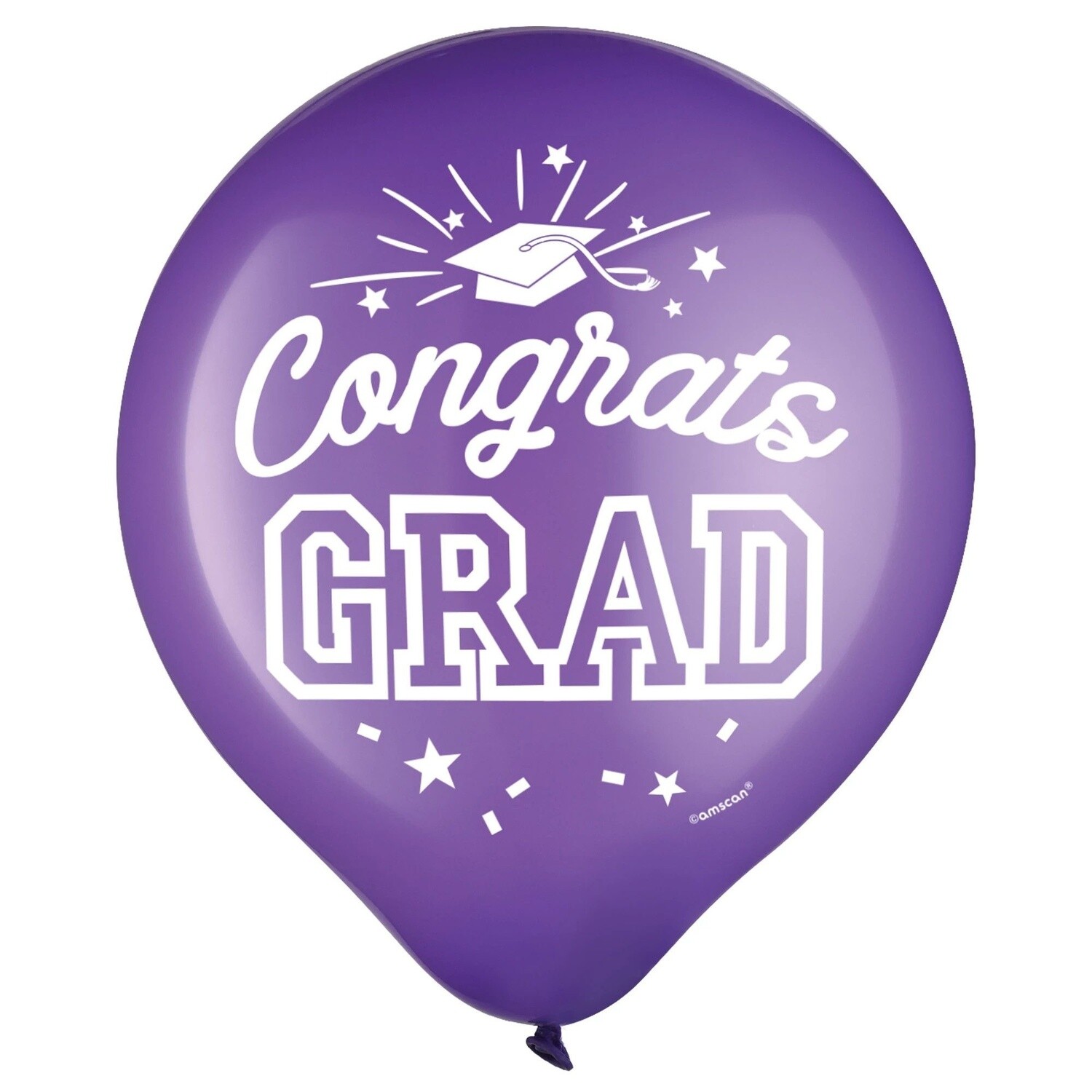 Latex Balloons - Congrats Grad - Purple - 15PK