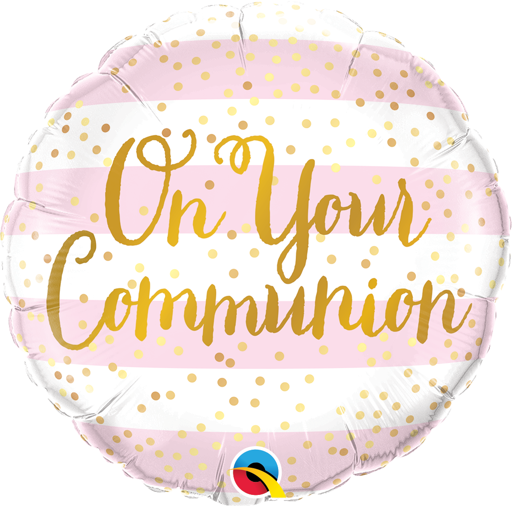 Foil Balloon - On Your Communion Pink Stripes - 18&#39;&#39;