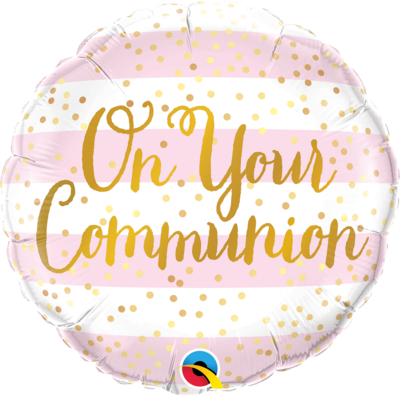 Foil Balloon - On Your Communion Pink Stripes - 18&#39;&#39;