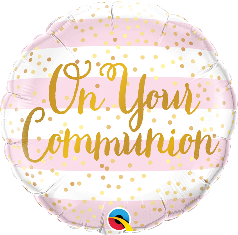 Foil Balloon - On Your Communion Pink Stripes - 18&#39;&#39;