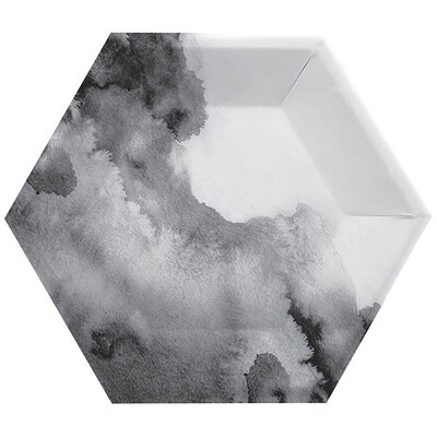 Plates LN - Black Marble Hexagon - 8 pk