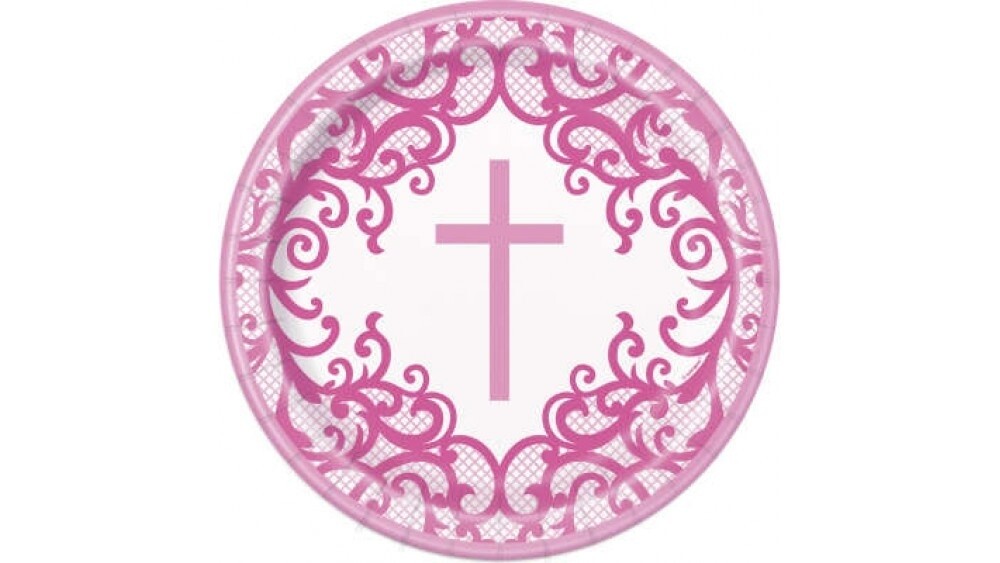 Plates - Bev - Pink Cross - 7&quot;