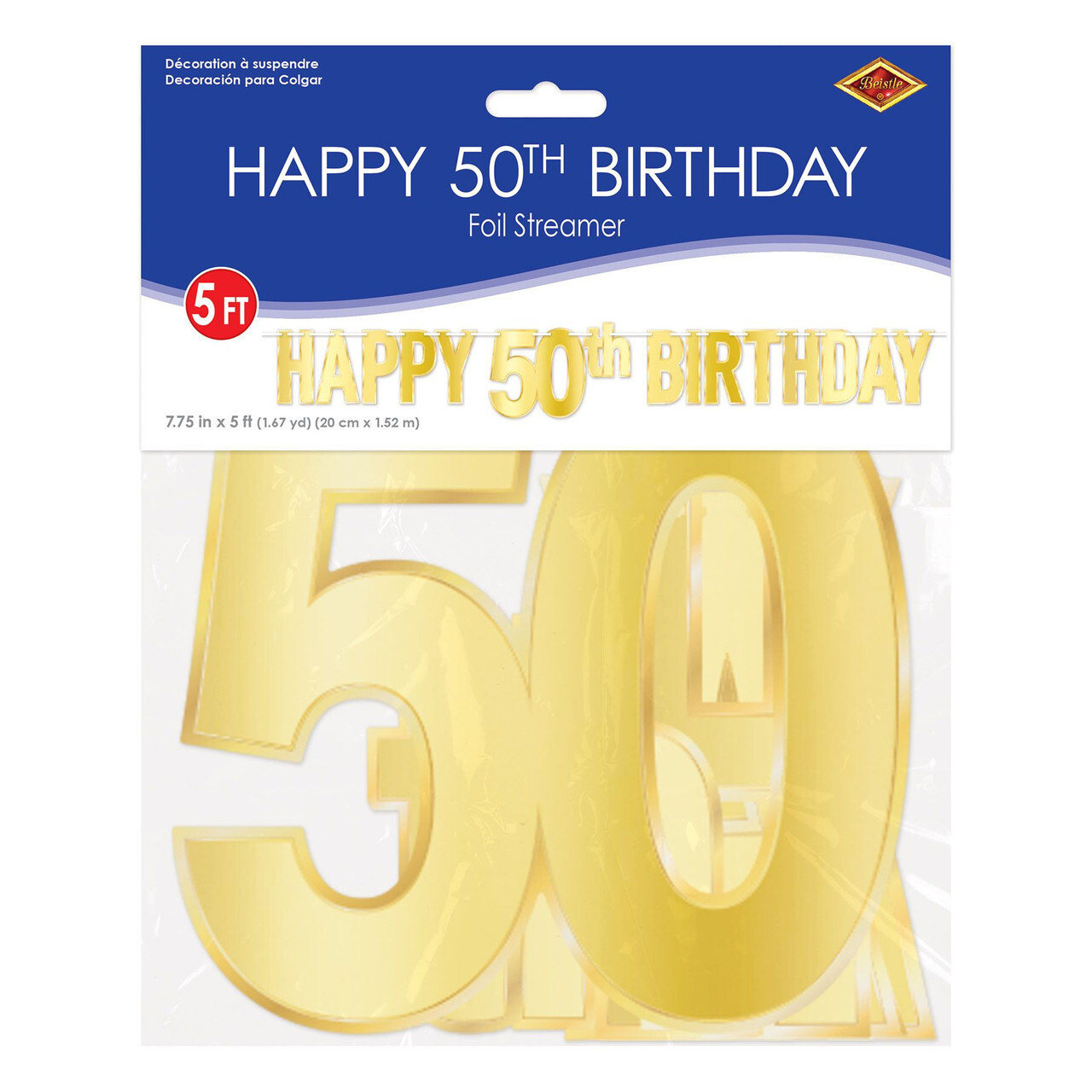 Banner - Happy 50th Birthday - Gold Foil - 7.75&quot; X 5 FT