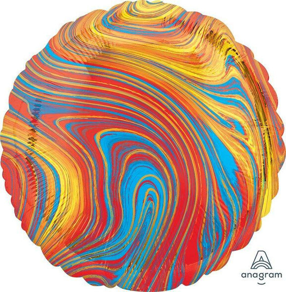 Foil Balloon - Circle - Marble - Red/Yellow/Blue - 18&quot;