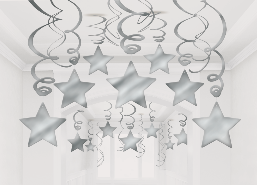 Swirl Decorations - Silver - Stars - 30pkg
