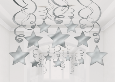 Swirl Decorations - Silver - Stars - 30pkg