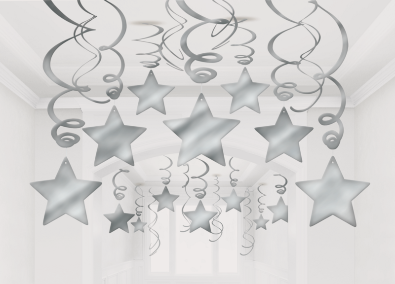 Swirl Decorations - Silver - Stars - 30pkg