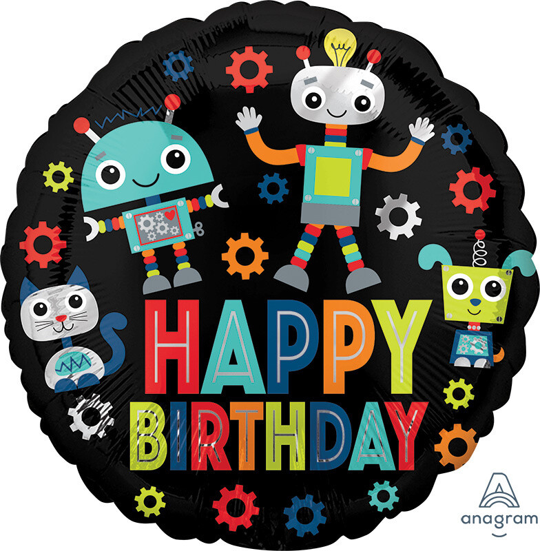 Foil Balloon - Birthday Robots - 17&#39;&#39;