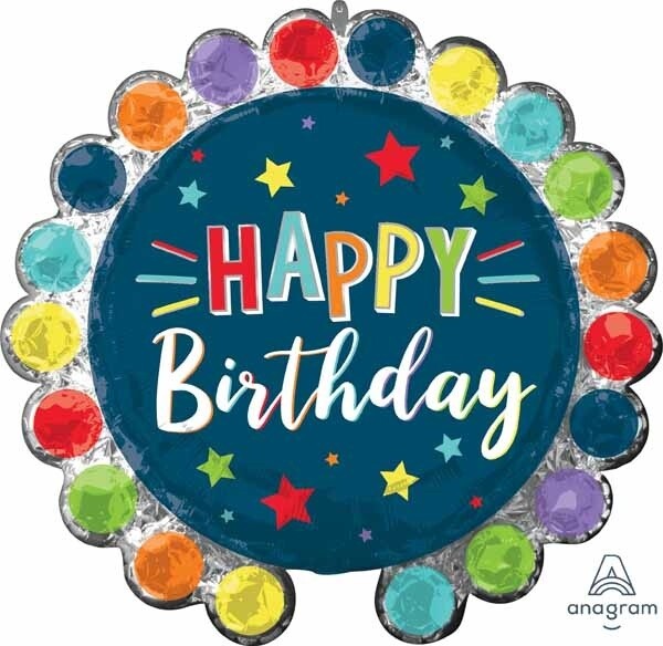 FOIL BALLOON - DOT CIRCLE BIRTHDAY 26&quot; SHAPE XL