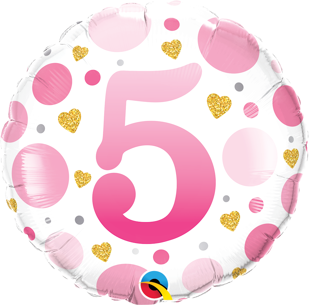 AGE #5 PINK DOTS 18&quot; ROUND FOIL BALLOON