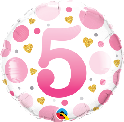 AGE #5 PINK DOTS 18" ROUND FOIL BALLOON