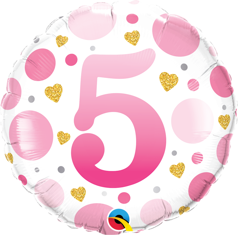 AGE #5 PINK DOTS 18&quot; ROUND FOIL BALLOON