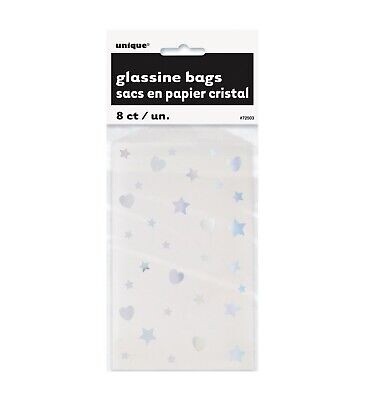 Treat Bags - Iridescent - Heart &amp; Stars - Paper - 8 PCS