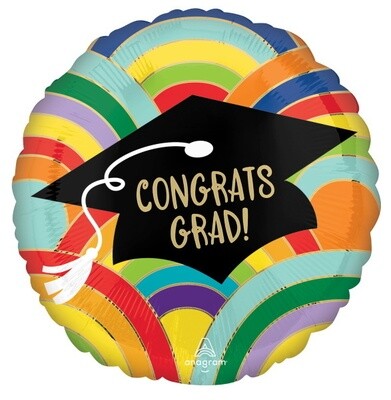 GRAD RAINBOWS ARND 18&quot; RND FOIL BALLOON