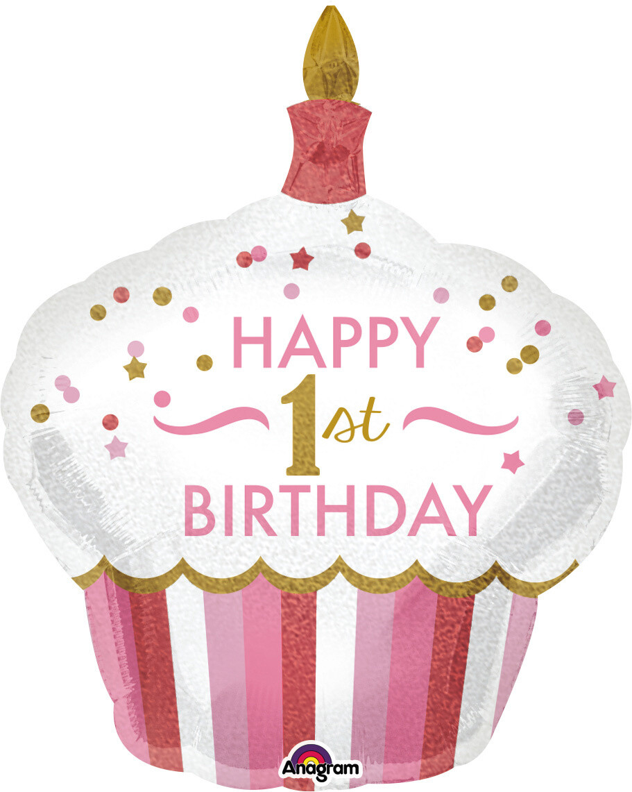 Foil Balloon - 1st HBD Cupcake Girl - 36&#39;&#39;