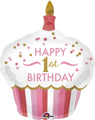 Foil Balloon - 1st HBD Cupcake Girl - 36&#39;&#39;