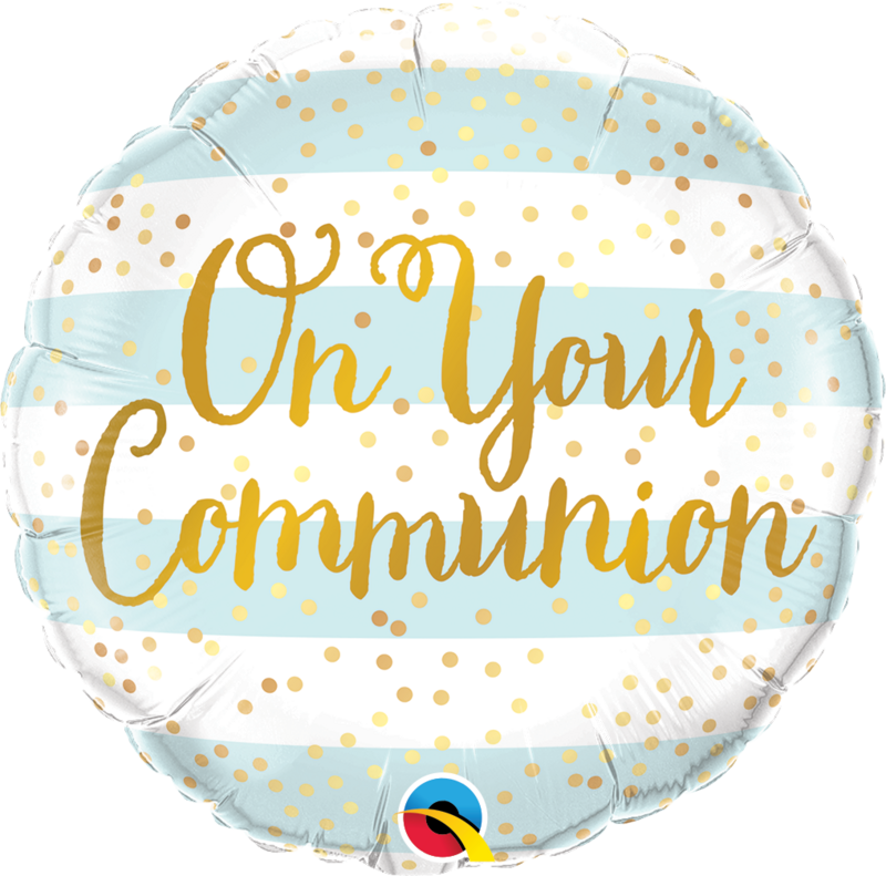 Foil Balloon - On Your Communion Blue Stripes - 18&#39;&#39;