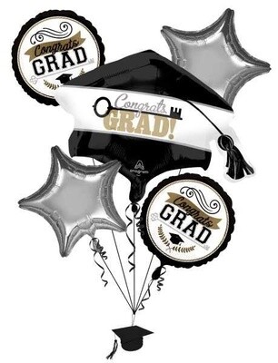 Foil Balloon Bouquet - Grad Achievement is Key - 5 pk