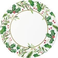 Plates - LN - Christmas - Traditional Holly - 9&quot; - 8PCS