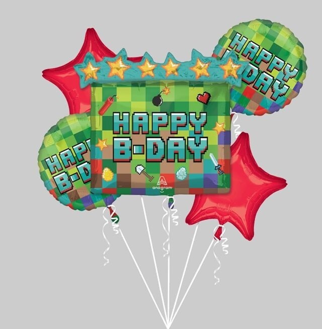 Foil Balloon - Pixel Happy BDAY - 5 PK