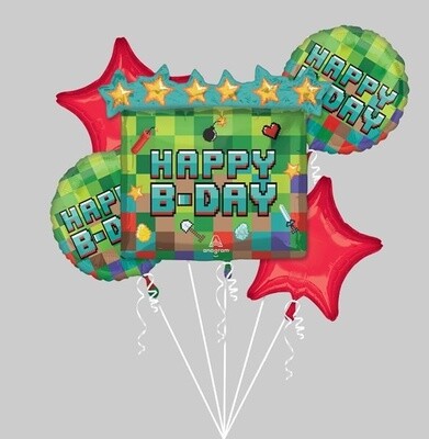 Foil Balloon - Pixel Happy BDAY - 5 PK