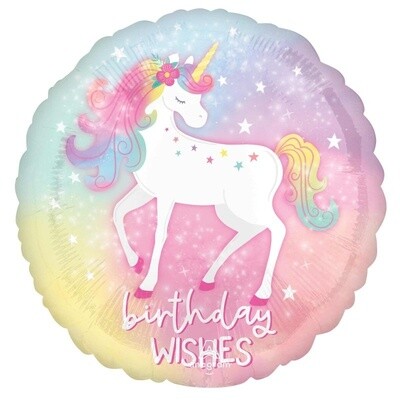 Foil Balloon - Unicorn - Birthday Wishes - 18&quot;