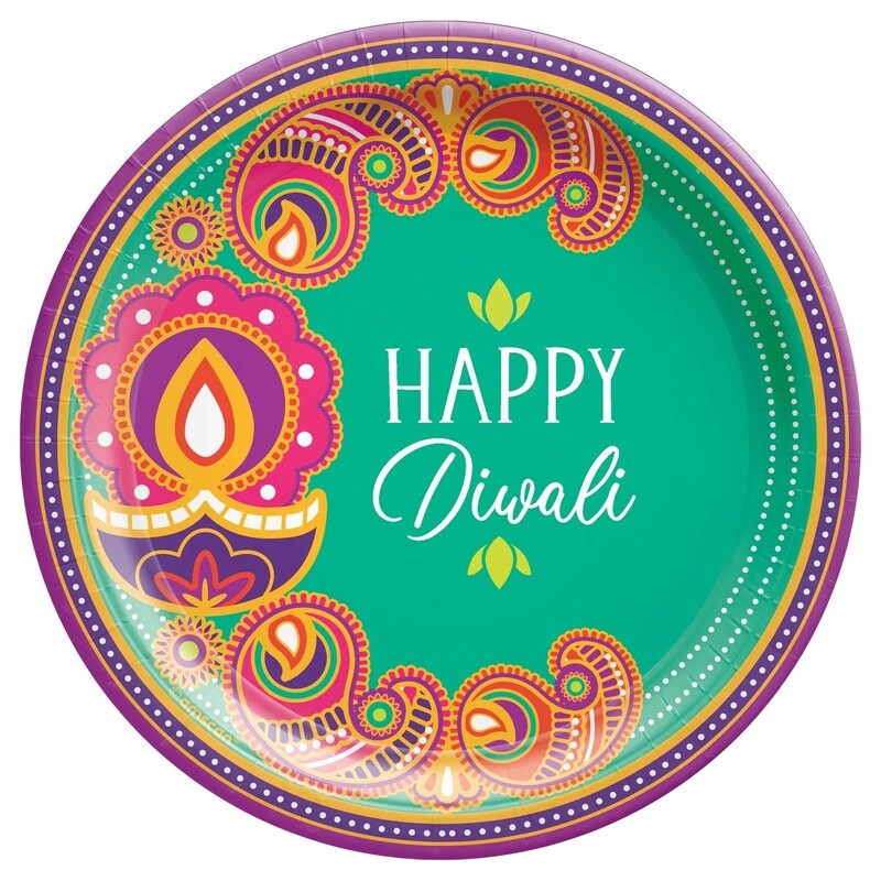 Plates - Bev - Rangoli Dream - happy Diwali - 7&quot; - 8 PCS