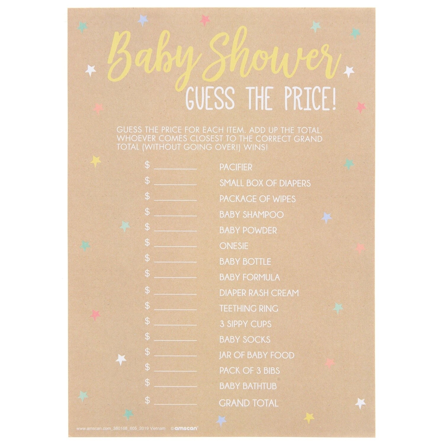 Baby Shower Game - Guess The Price - 24PCS