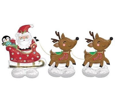Foil Balloon - AirLoonz -Christmas - Santa and Reindeer - 3 Balloons - 99" X 51"