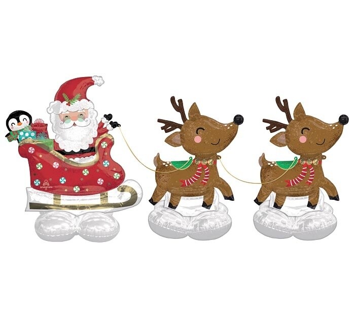 Foil Balloon  - AirLoonz -Christmas - Santa and Reindeer - 3 Balloons - 99&quot; X 51&quot;