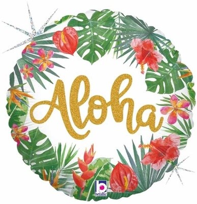 TROPICAL ALOHA 18&quot; RND HOLOGRAPHIC FOIL BALLOON