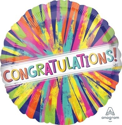 CONGRATS PAINT BURST 18&quot; RND FOIL BALLOON