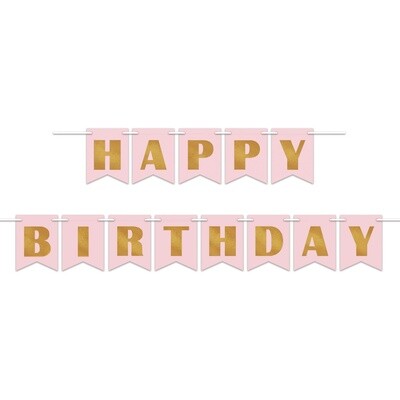 Banner - Happy Birthday Foil Pink &amp; Gold - 12FT