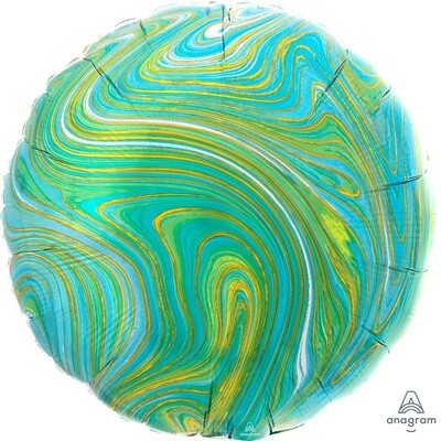 Foil Balloon - Circle - Marble - Green/Blue - 18&quot;