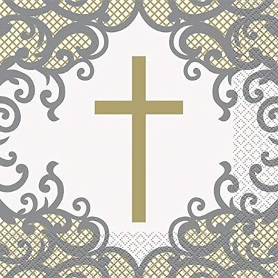 Napkins - Fancy Gold Cross - 16 PK - 2 PLY